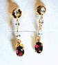 White Topaz And Red Garnet Gold Sterling Silver Drop Earrings - Image 5