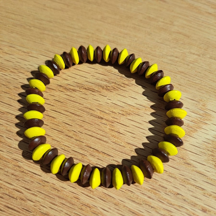 Yellow and Brown Rondelle Elastic Bracelet