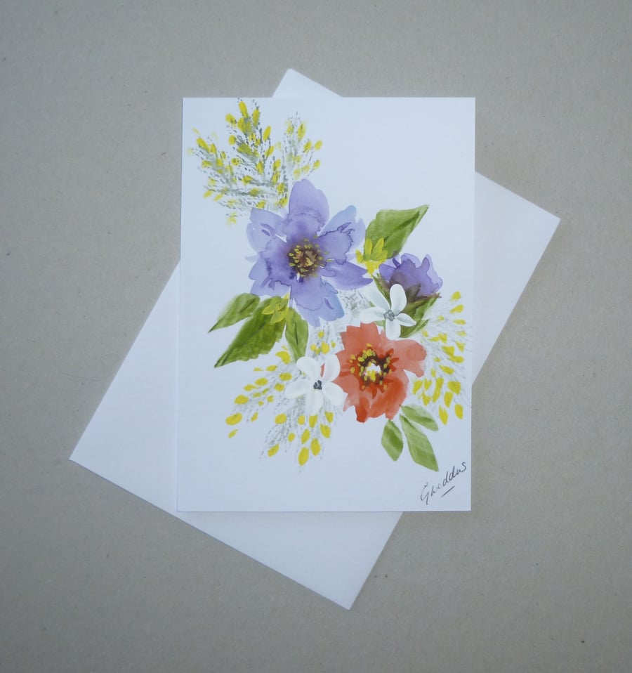 hand painted floral greetings card ( ref FA 431 C4 )