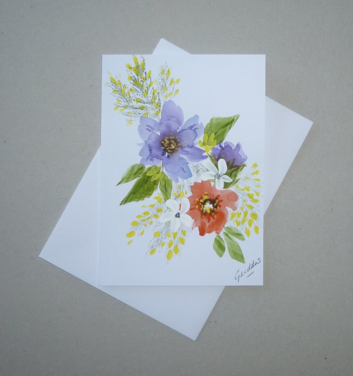 hand painted floral greetings card ( ref FA 431 C4 )