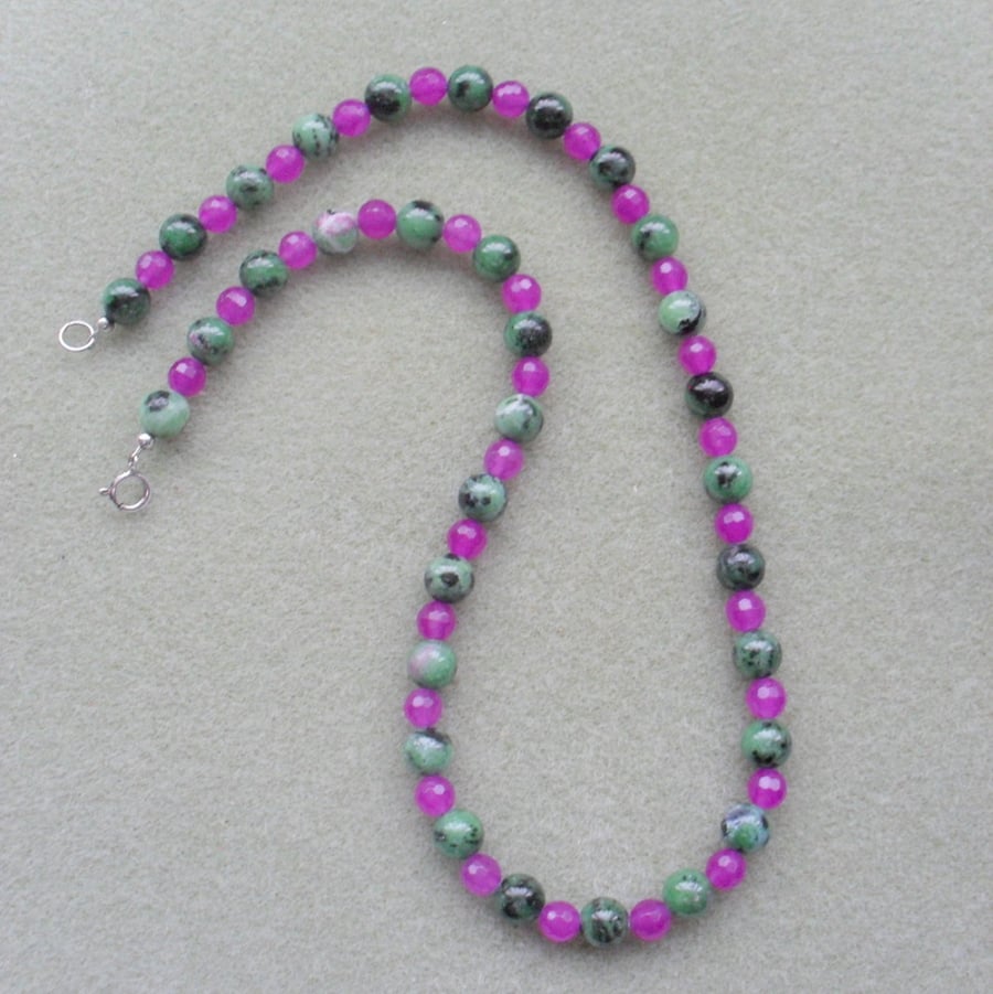 Ruby zoisite and Agate Necklace