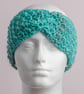  Headband Earwarmer handmade textured with front twist crocheted turquoise - Image 6