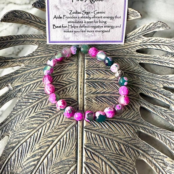 Fuchsia Fire Agate - Elasticated Bracelet 