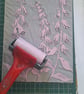 'Foxgloves' An original linoprint of foxgloves with a green background. - Image 8