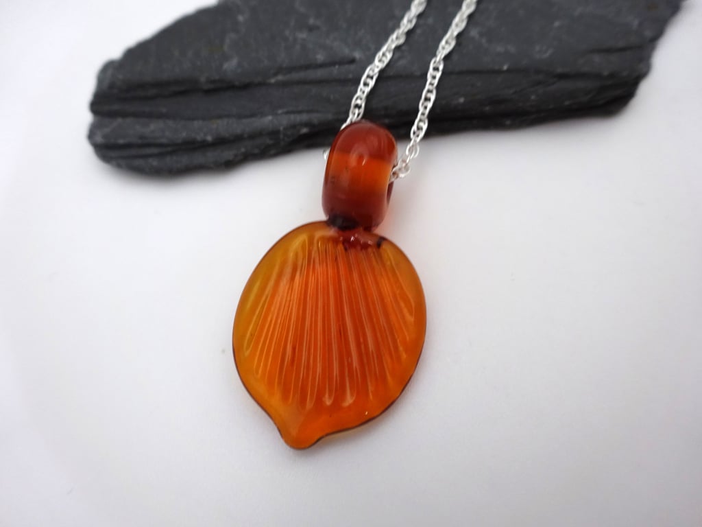 amber leaf lampwork glass pendant