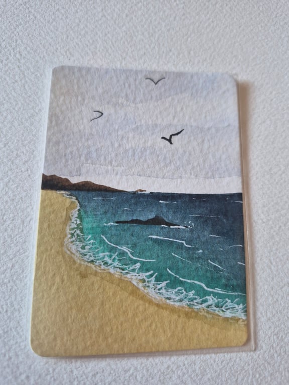 ACEO original watercolour painting collectable art card beach