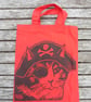 Pirate Cat Tote Hand Printed Red Mini Tote Shopping Bag - Image 2