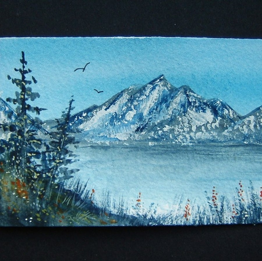 Mountain lake 2 art painting aceo ref 185