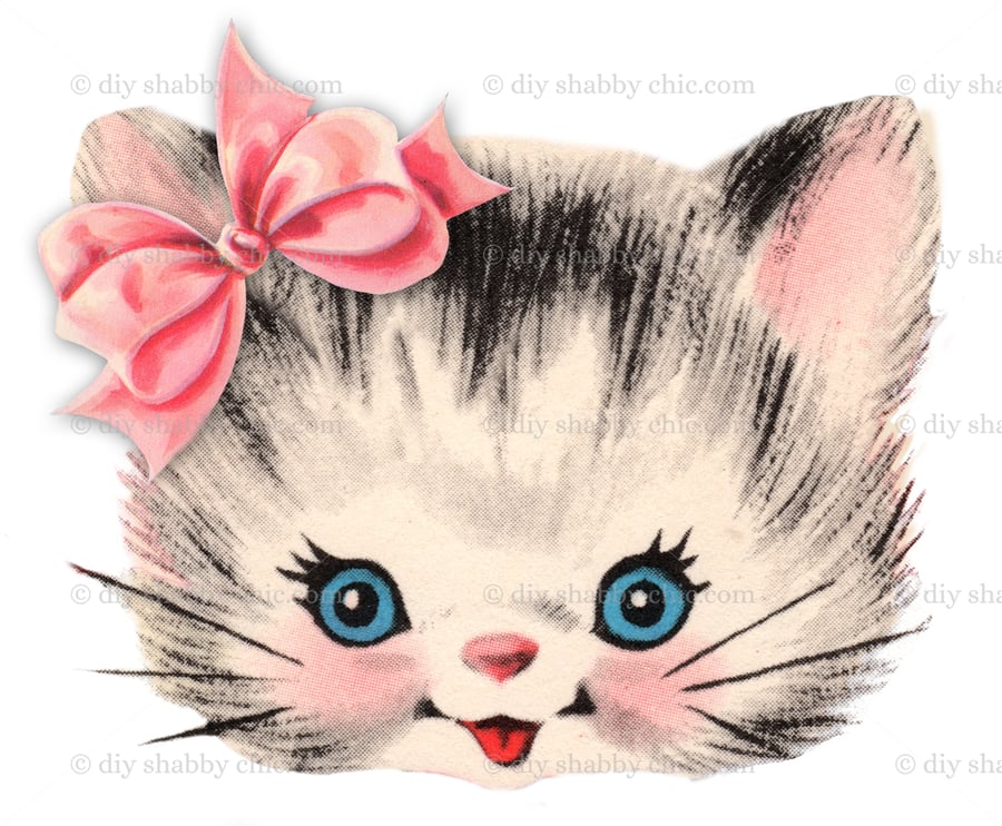 Waterslide Wood Furniture Decal Vintage Image Transfer DIY Shabby Chic Pink Cat