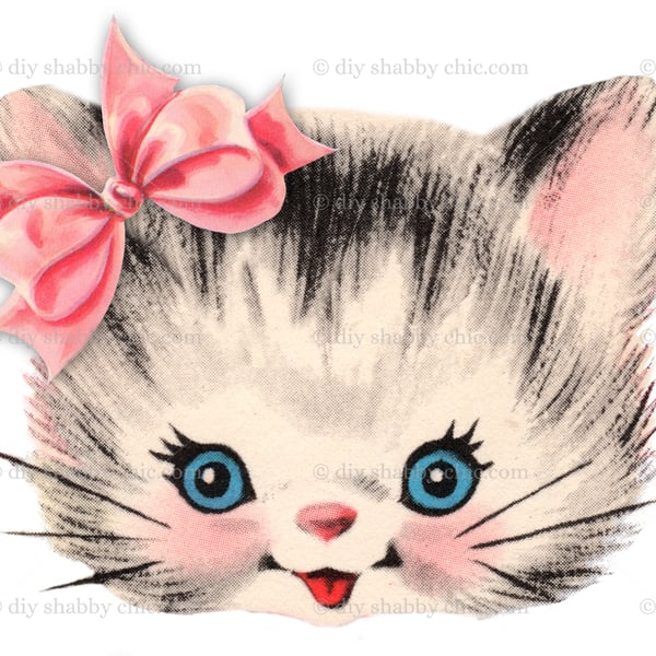 Waterslide Wood Furniture Decal Vintage Image Transfer DIY Shabby Chic Pink Cat