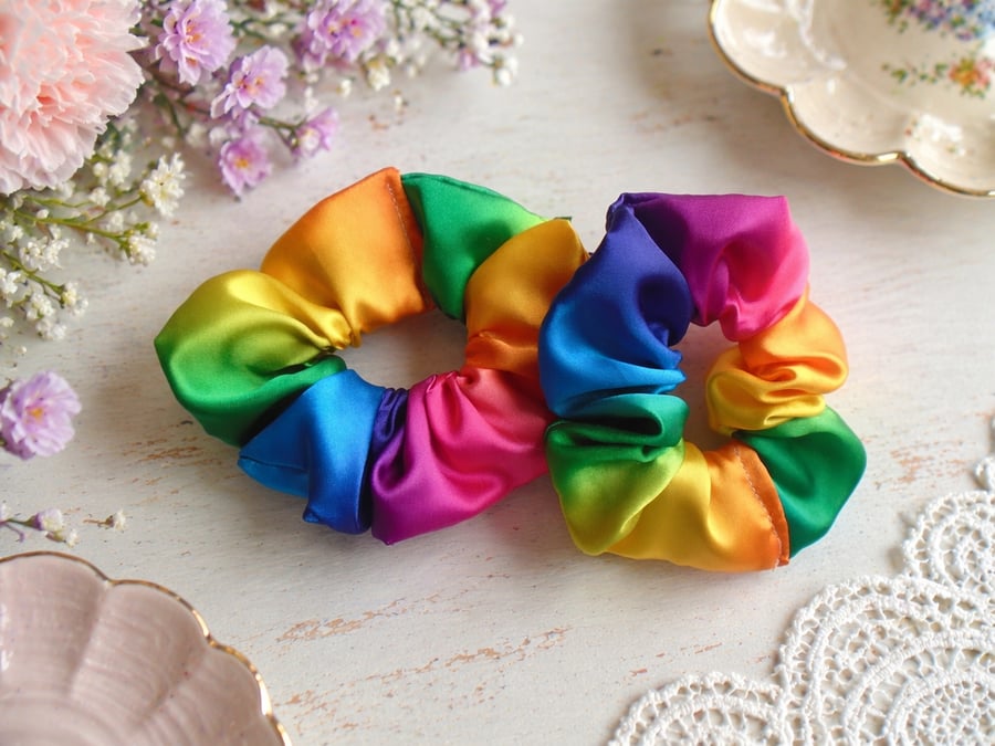 Pack of 2 Satin Rainbow Scrunchies 