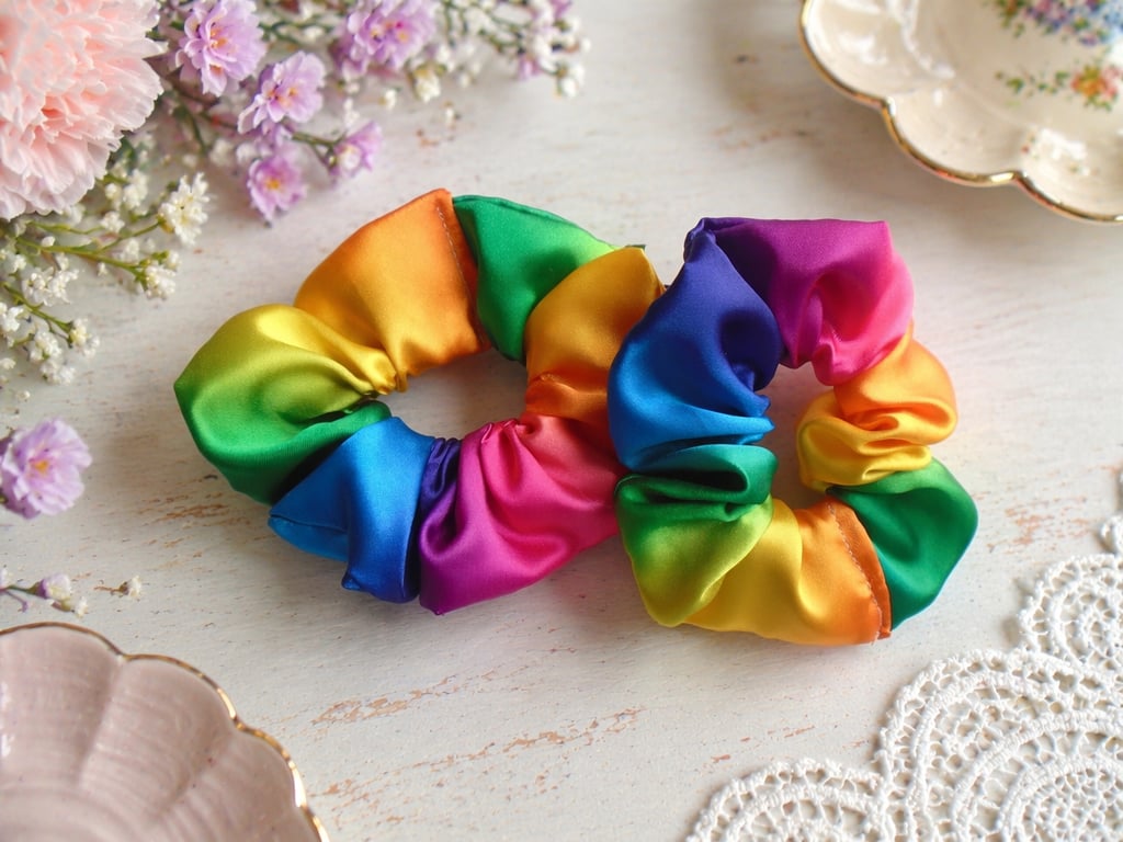 Pack of 2 Satin Rainbow Scrunchies 