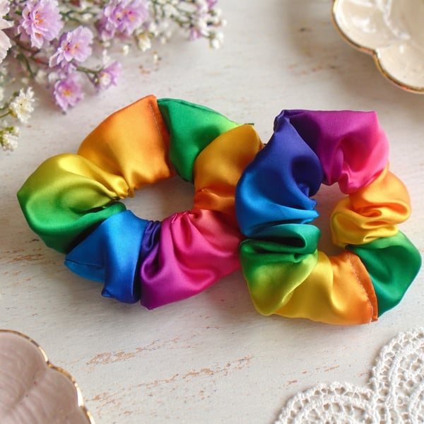 Pack of 2 Satin Rainbow Scrunchies 