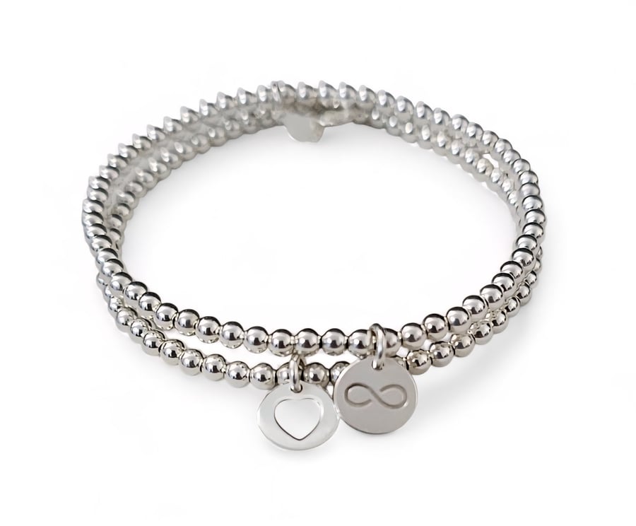 Sterling Silver Stretch Charm Bracelet Stacking Set