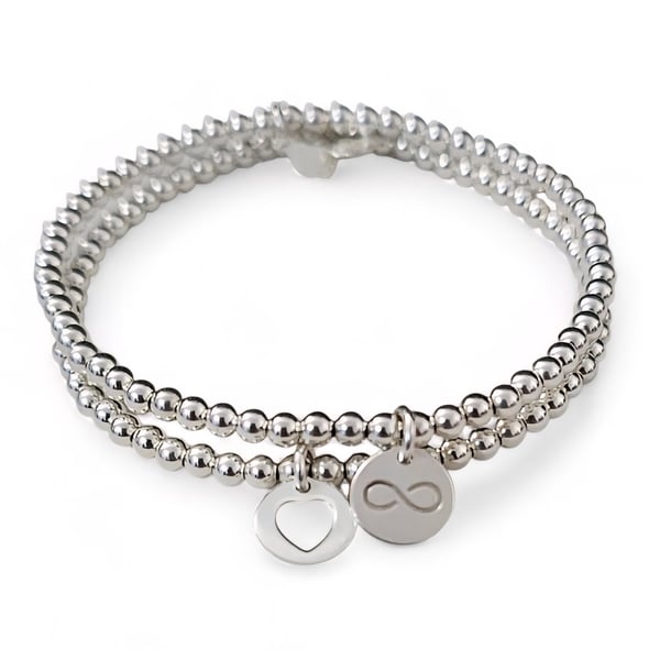 Sterling Silver Stretch Charm Bracelet Stacking Set