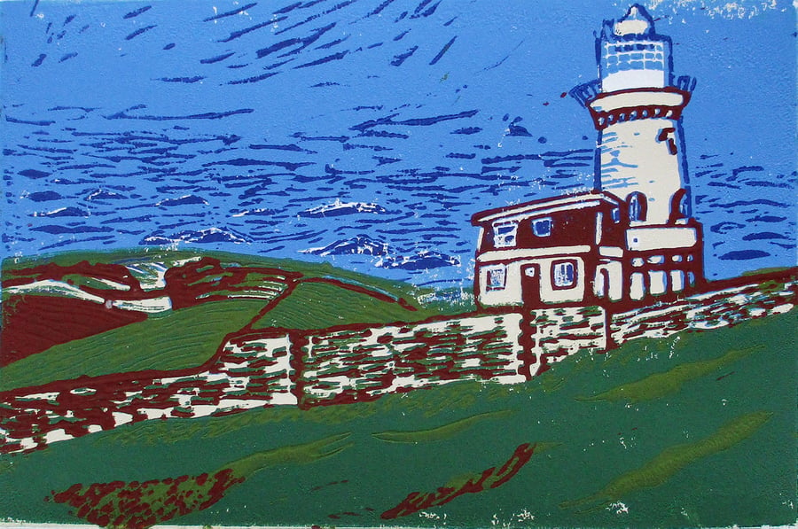 Belle Tout Lighthouse, East Sussex - Original Hand Pressed Linocut Print