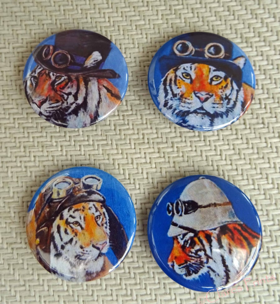 Steampunk Tigers Animal Art Badges Buttons Pirate Cosplay