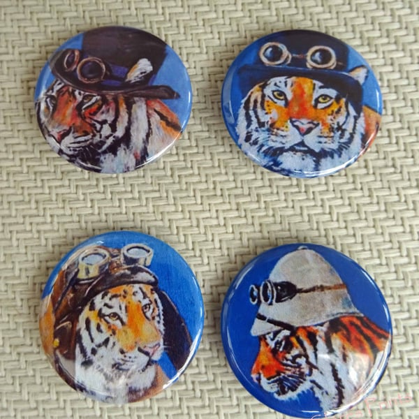 Steampunk Tigers Animal Art Badges Buttons Pirate Cosplay