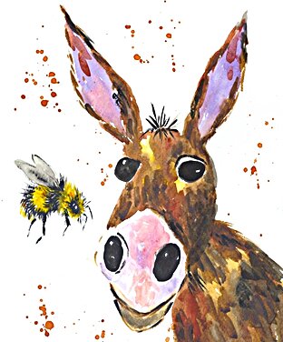 Cute Donkey and Bee Greeting card 5" x 7" "I want to Bee with You!"