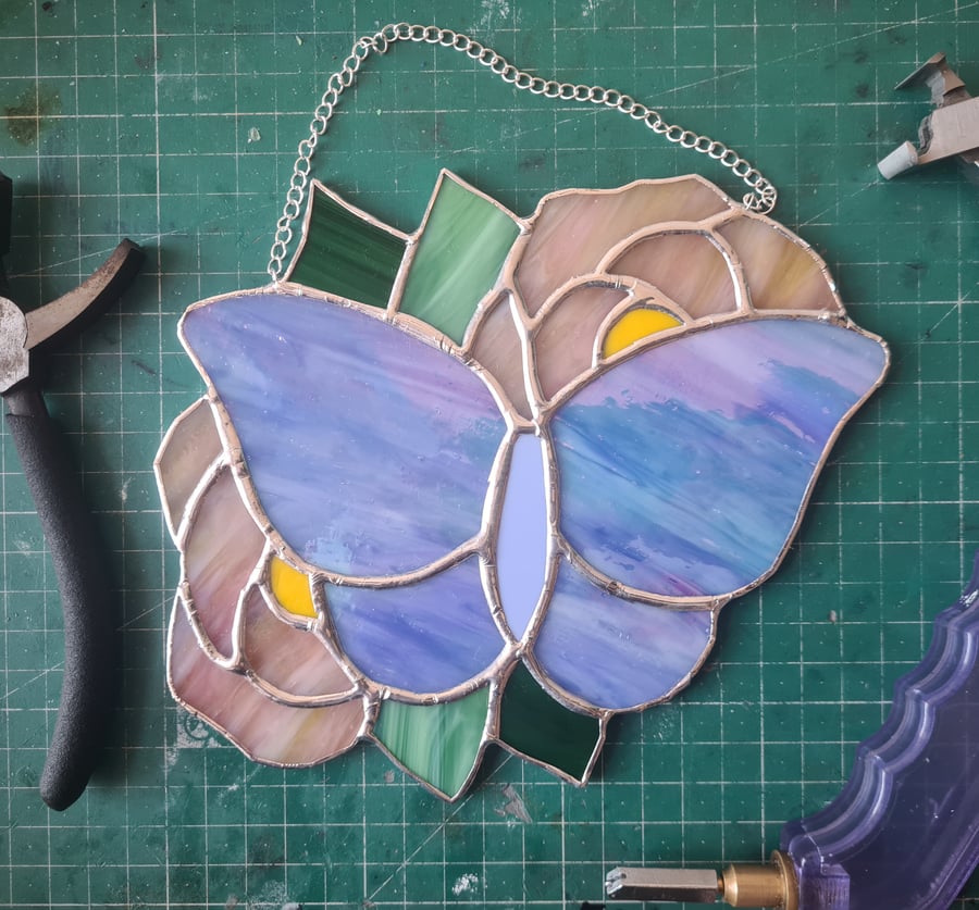 Stained Glass Butterfly and Rose