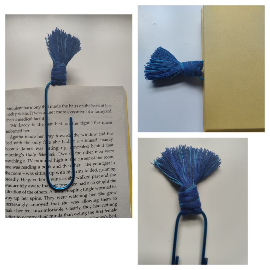 Large metal paperclip blue macrame bookmark