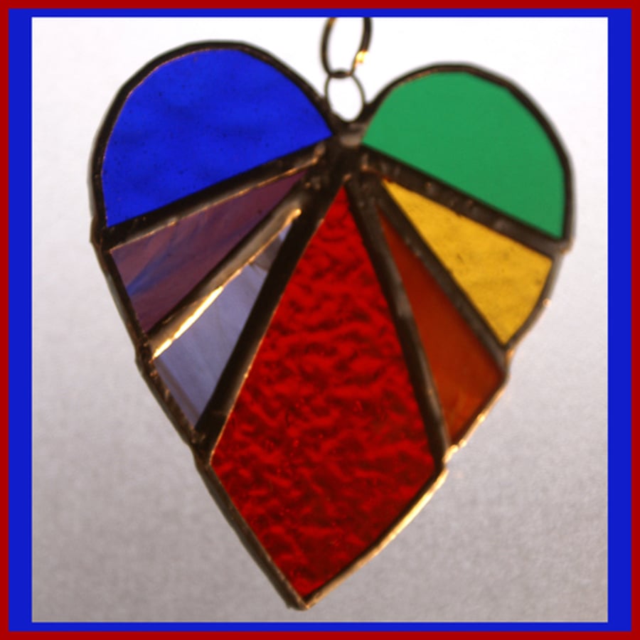  Love Heart (Rainbow) 8cm - Stained Glass Suncatcher