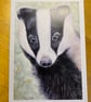 “Brock” European Badger greetings card or mini print to frame  - Image 4