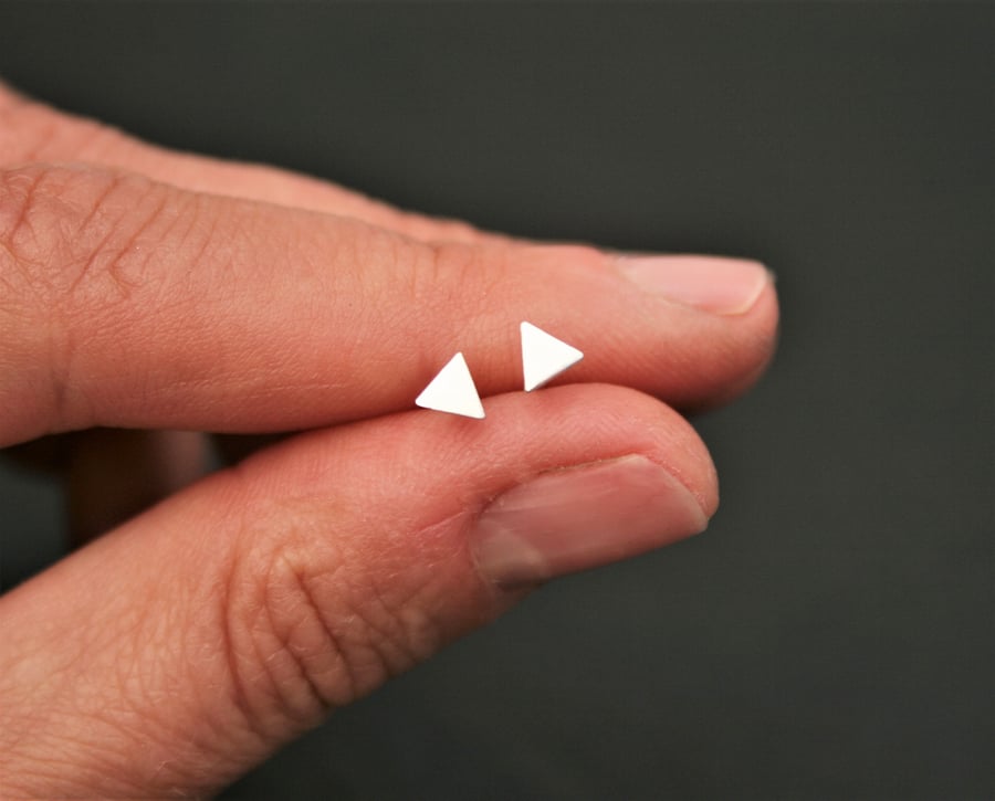 Small Triangle Studs, Handmade Sterling Silver Stud Earrings, Made in Southsea