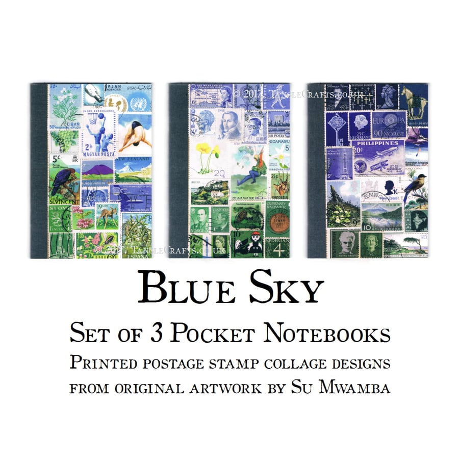 Postage Stamp Landscape Print Notebook Set - 3 x A6 Pocket Journal Gift Set