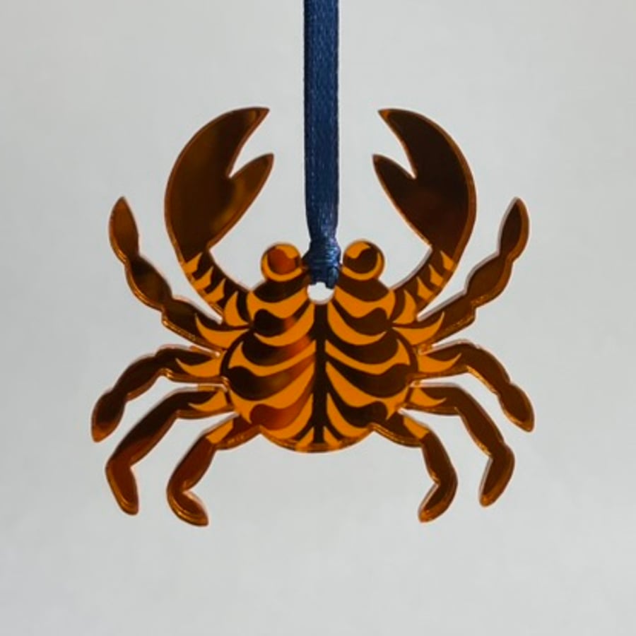 Amber mirrored acrylic crab decoration