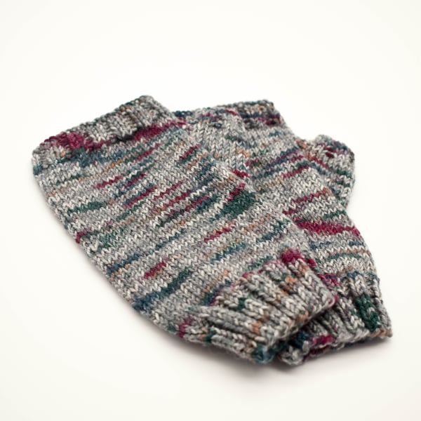 SOLD - SALE - Hand Knitted fingerless mittens - Small - Grey mix
