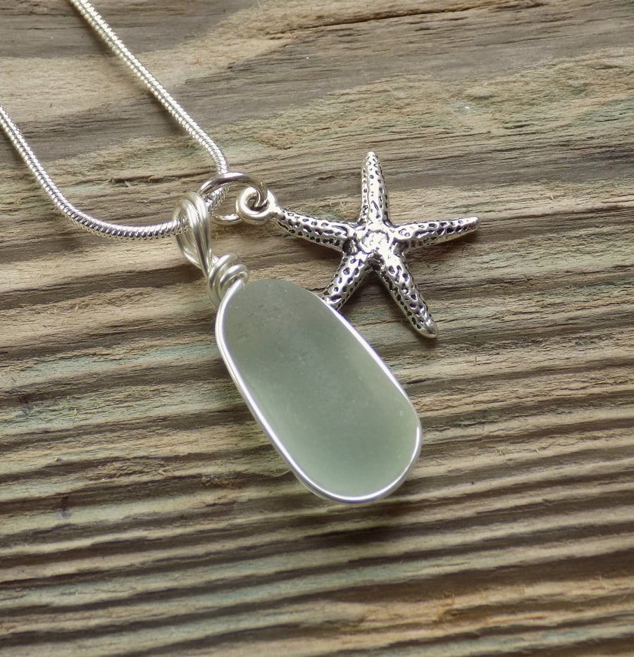 Natural sea glass bubble pendant