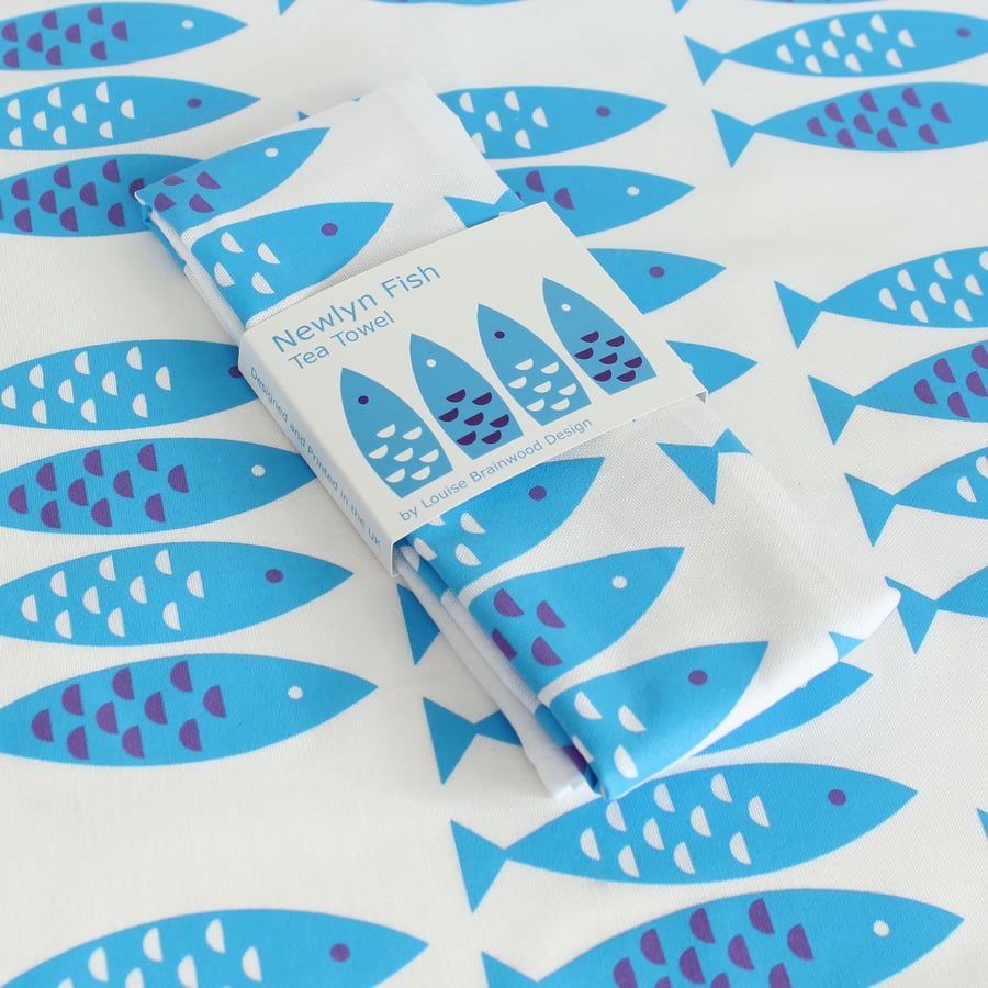 Newlyn Fish Tea Towel - Blue