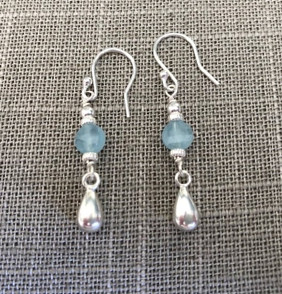 Blue Aquamarine Teardrop Dangle Earrings