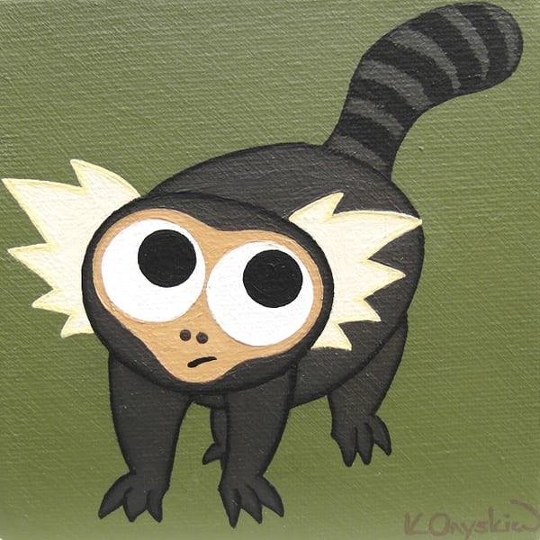 Marmoset Painting - small canvas art of a cute monkey, jungle nursery decor