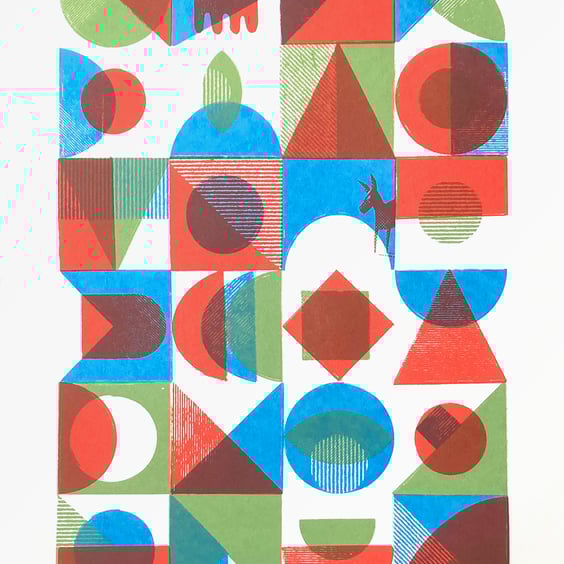 Donkey Puzzle No.4 A3 three-colour screen-print