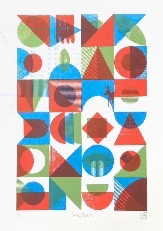 Donkey Puzzle No.4 A3 three-colour screen-print