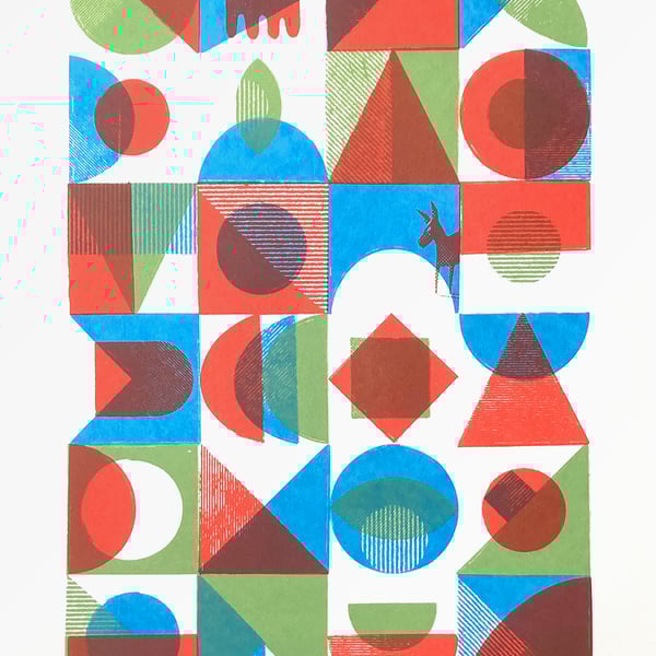 Donkey Puzzle No.4 A3 three-colour screen-print