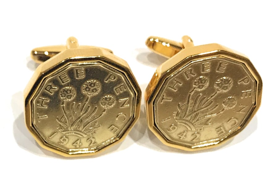1942 Threepence 3d 79th birthday Cufflinks - Original 1942 threepence cufflinks