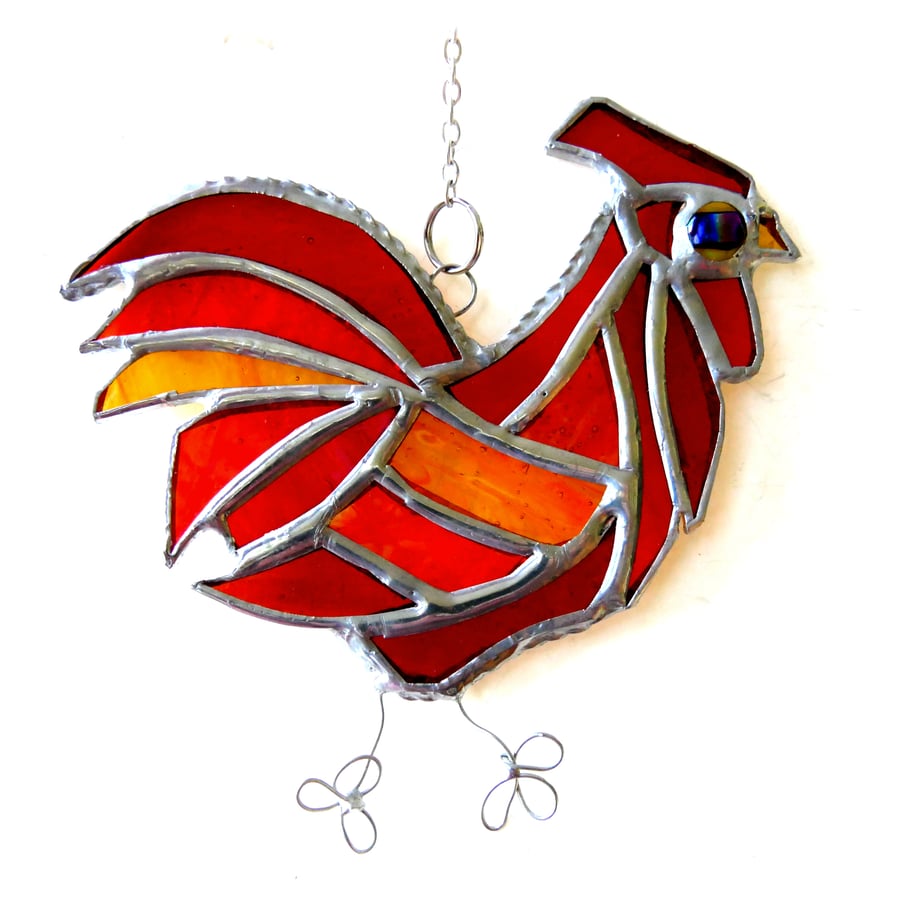 Cockerel Suncatcher Stained Glass chicken 045 Red Chicken