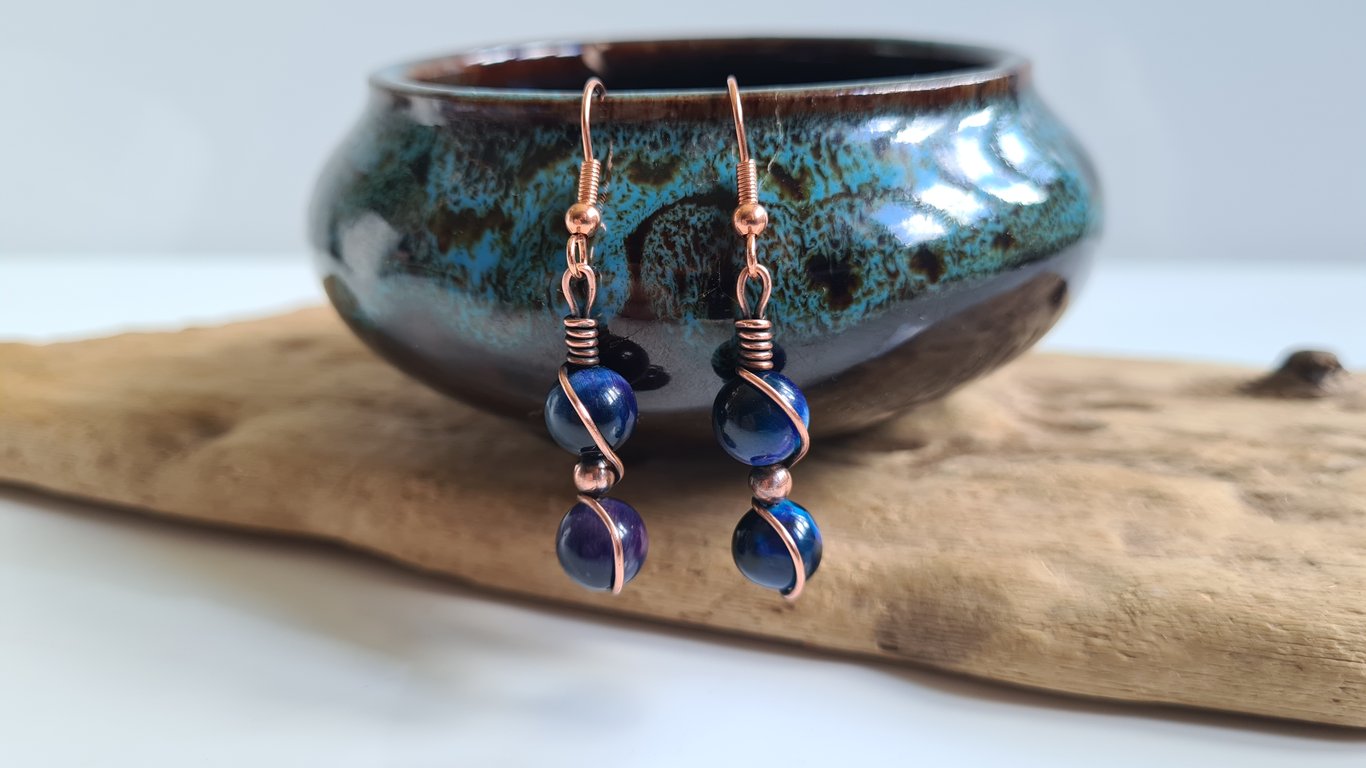 Multicoloured Galaxy Tiger's Eye Copper Earrings Earings Gift Crystal Jewellery
