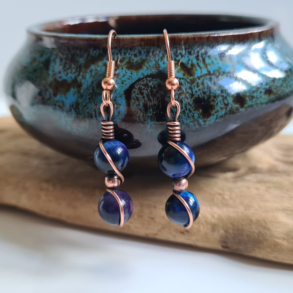Multicoloured Galaxy Tiger's Eye Copper Earrings Earings Gift Crystal Jewellery