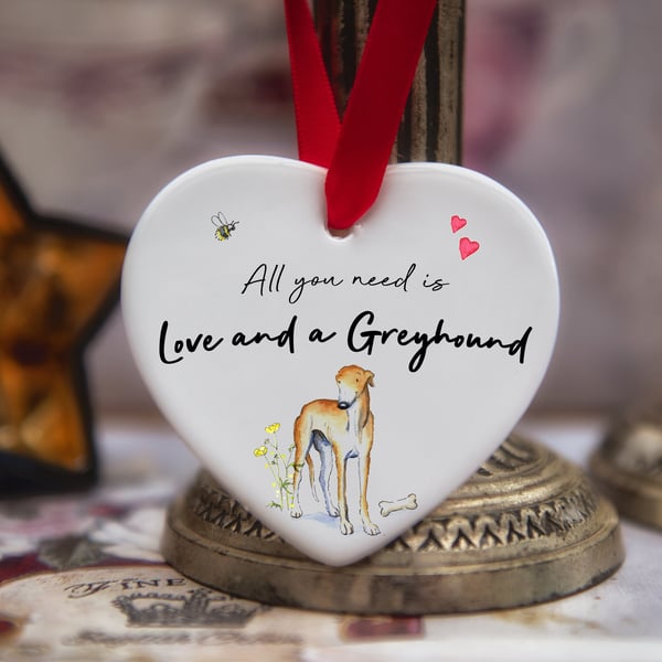 Love and a Greyhound Ceramic Heart