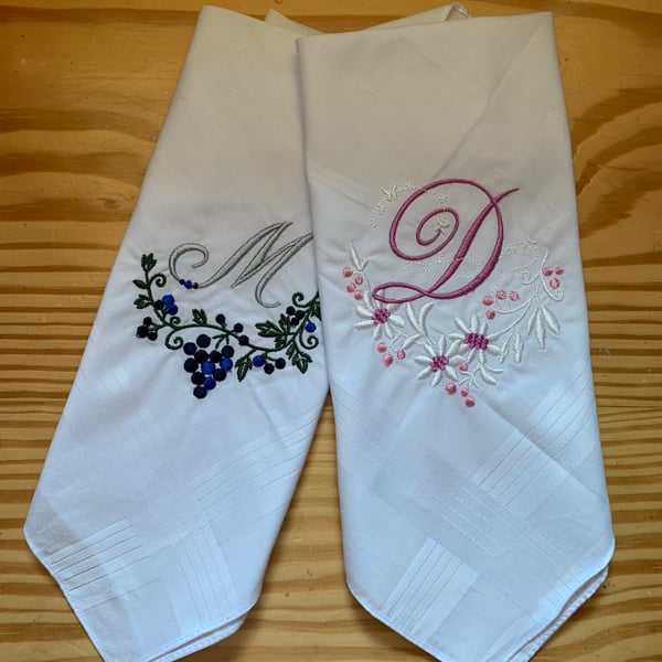 Monogrammed Embroidery Hankie Handkerchief 