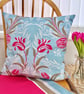 Blue Floral: Cushion Cover. 17” (43cm) with stripe reverse