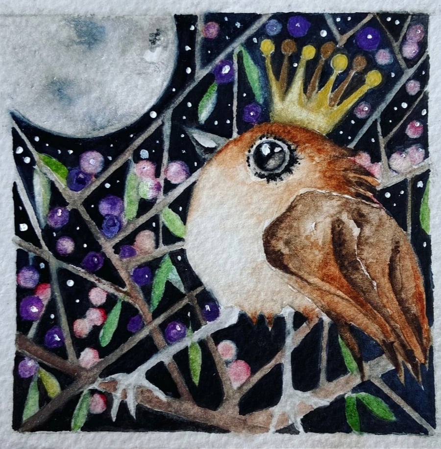 Mounted Original King Bird Watercolour 