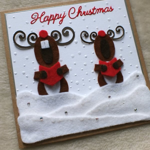 Luxury Handmade Christmas Singing Reindeers Card