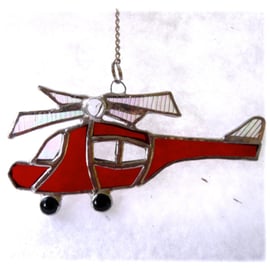  Helicopter Suncatcher Stained Glass Red Rescue