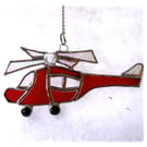  Helicopter Suncatcher Stained Glass Red Rescue