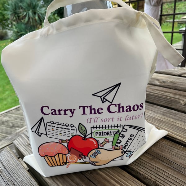 Carry the Chaos funny reusable tote - eco-friendly shopper gift